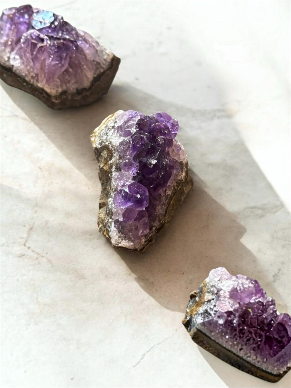 Natural Amethyst Crystal Cluster Bundle | 3 Piece Purple Crystal Specimens